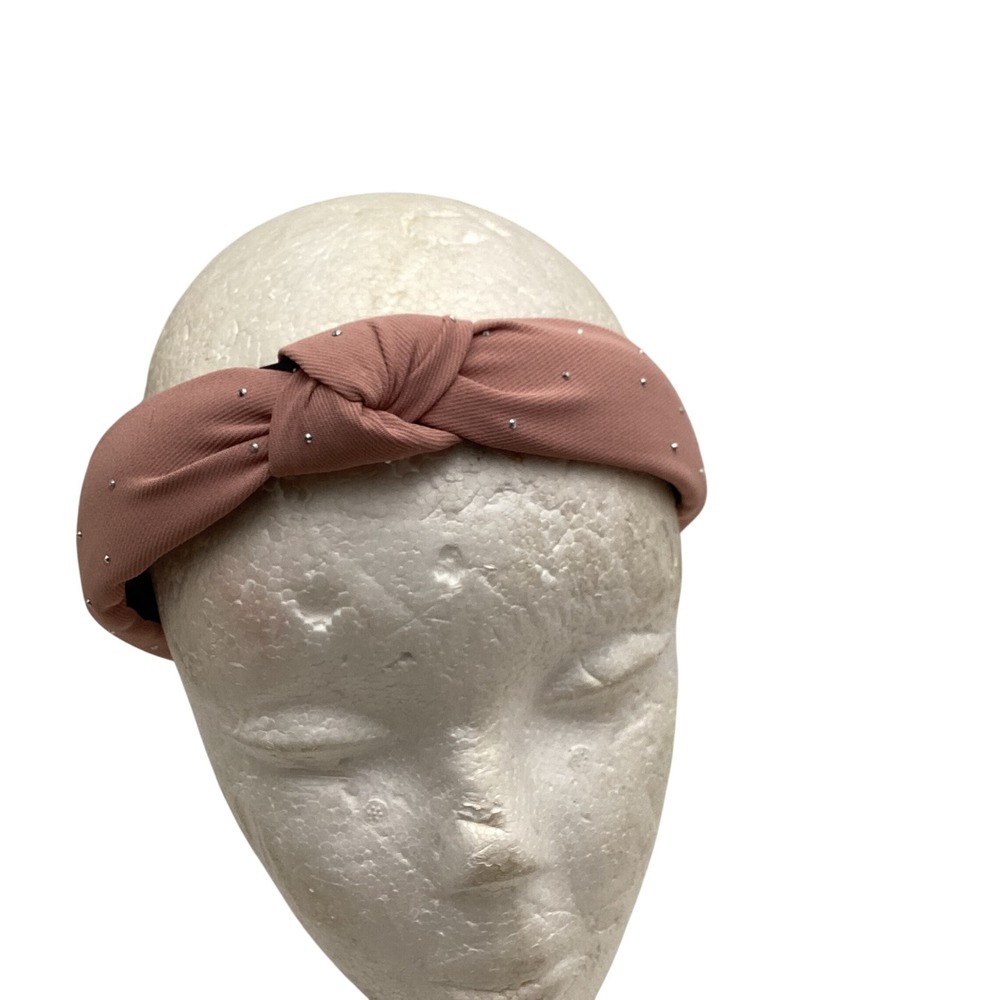 Dusty Rose Pink Knotted Headband with Silver Stud Embellishments Hair Accessory